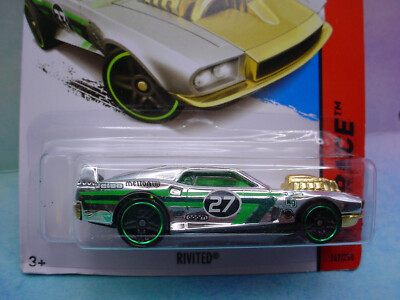 2013 Hot Wheels RIVITED #147 🔥chrome/gold;green rim pr5;28