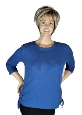 Southern Lady Kelsey Blue Black 3/4 Sleeve Checkered Knit Top Shirt Blouse S NWT