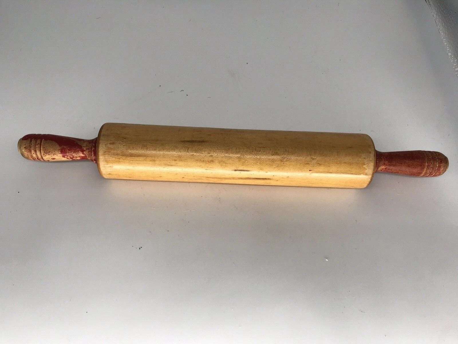 Vintage Natural Wood with red handles 17" Rolling Pin