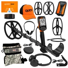 Quest Q40 Metal Detector+ Pack w/ 2 Coils, Hat, Wireless HP Pouch and Cover