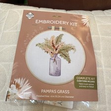 Pre-Printed Fabric Embroidery Kit, "Pampas Grass" by Needle Creations New