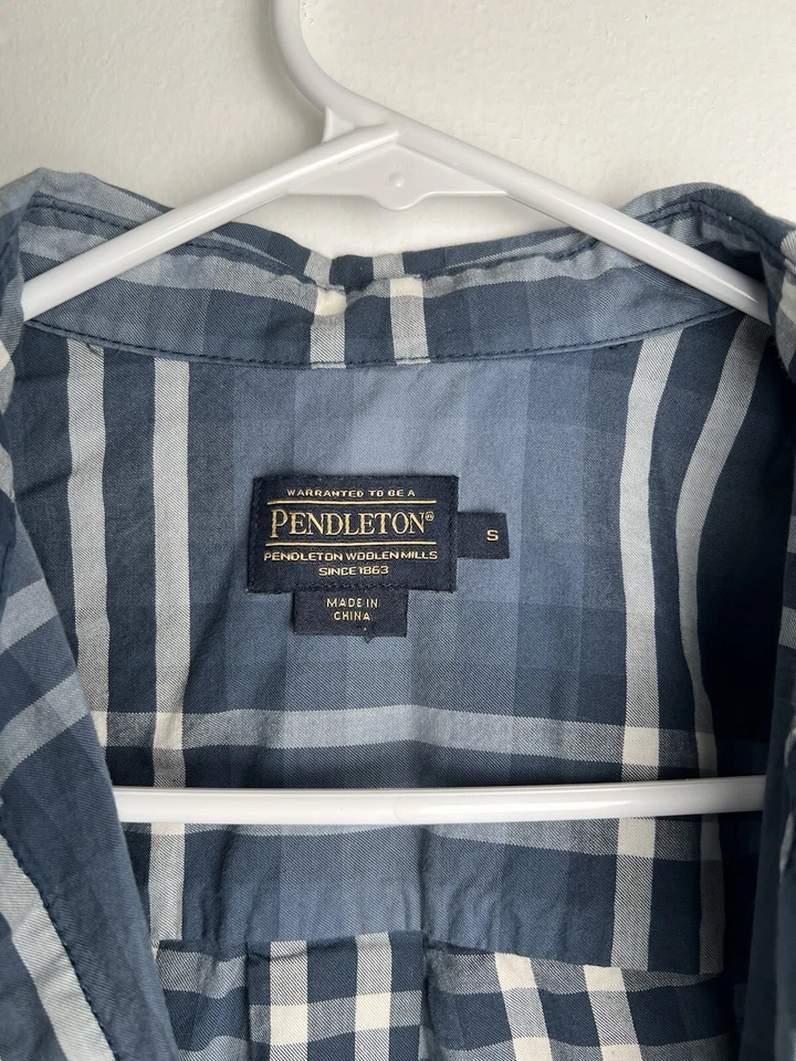 Camisa Pendleton a Cuadros para Mujer Talla Pequeña Algodón Occidental Azul Abotonada Foto 3 de 4