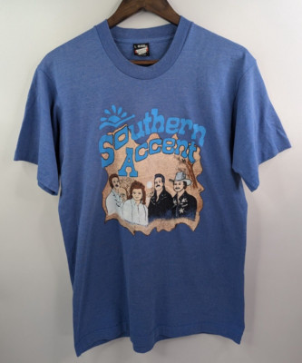 Vintage 80s Southern Accent Tee Blue Shirt Screen Stars Best Sz Large Tom Perry