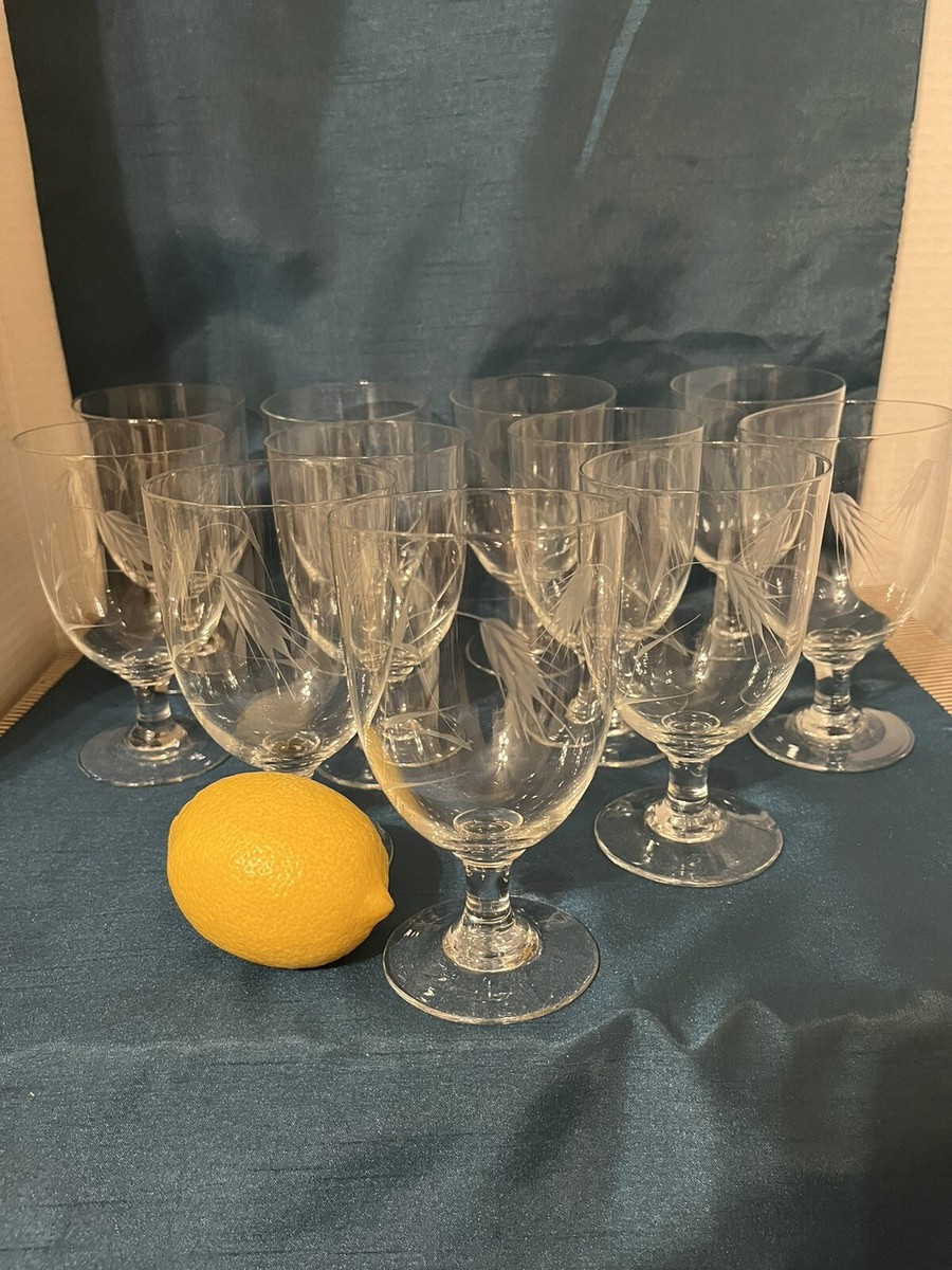 Vintage Sasaki Japan Crystal Water Glasses Bent Wheat Etched