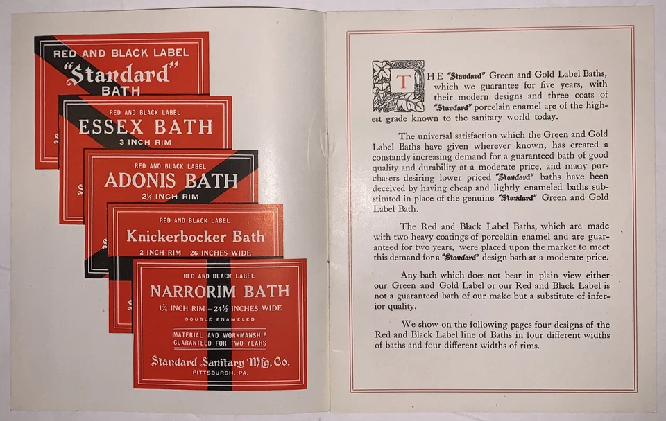 TRADE CATALOGUE, STANDARD SANITARY MFG CO, RED & BLACK LABEL BATHS, 1910, SCARCE - Image 2 of 4