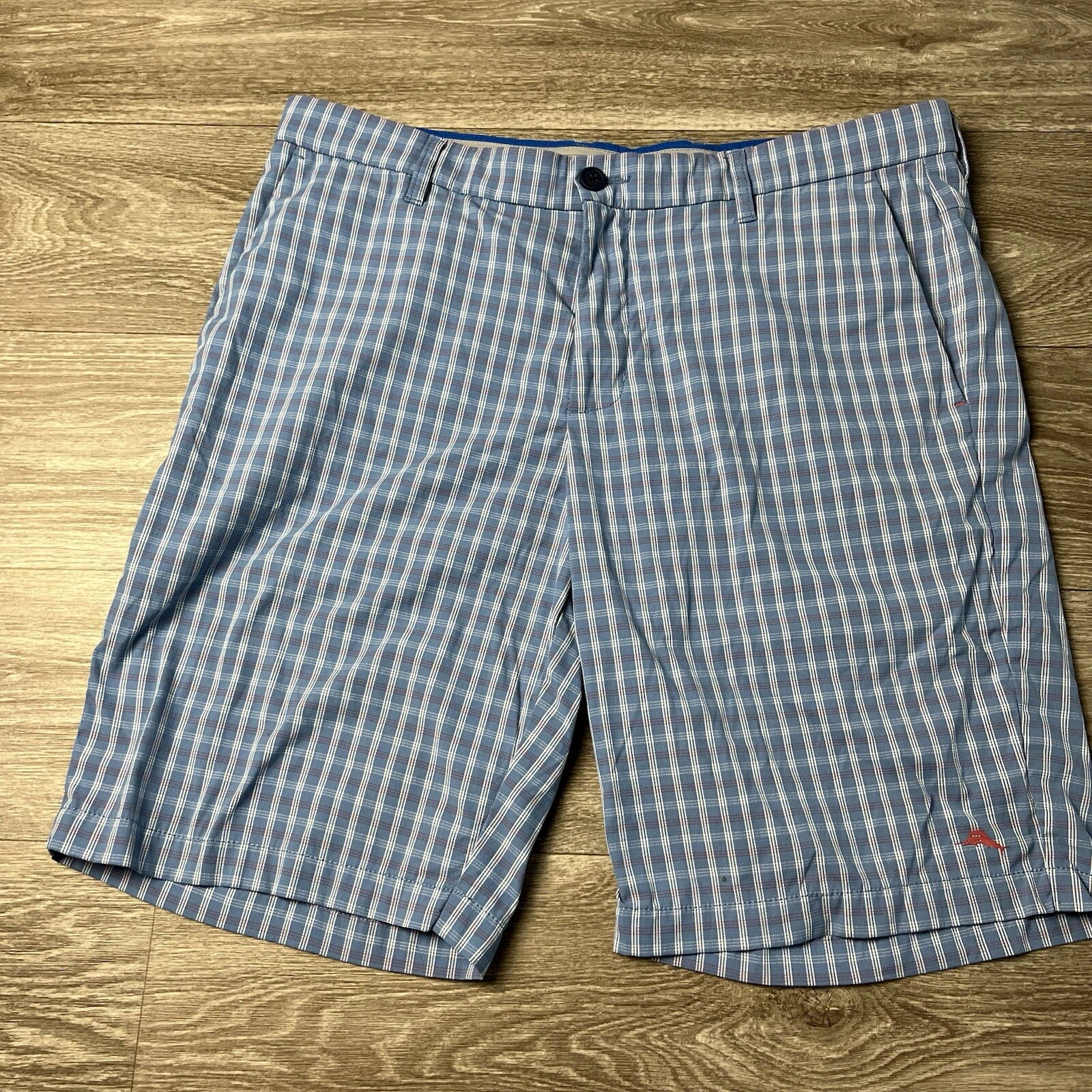 Tommy Bahama Blue Plaid Nylon Bermuda Chino Shorts 36
