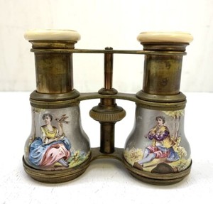 Vintage Diamanta French Gilt Brass Mother of Pearl & Enamel Opera Glasses
