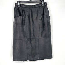 Jacqueline Ferrar 10 27" real 100 Genuine Leather Vintage Pencil Skirt pocket