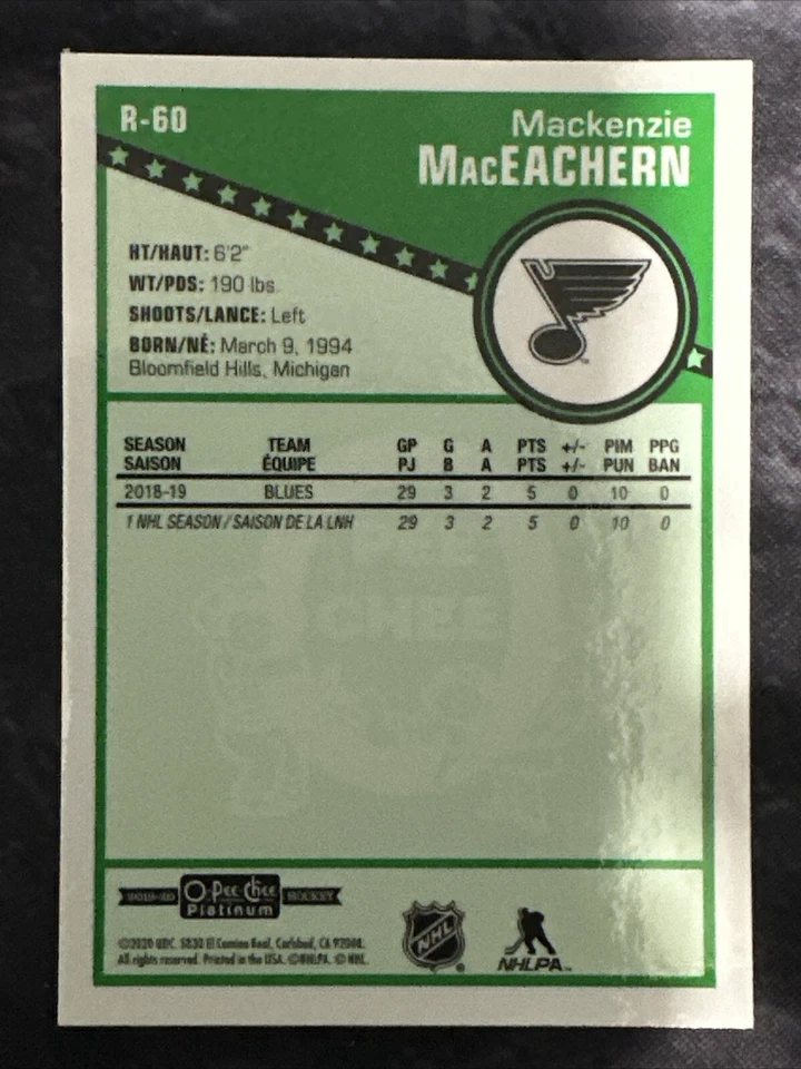 2019-20 O Pee Chee Platinum Retro R60 MacKenzie MacEachern St. Louis Blues - Image 2 of 2
