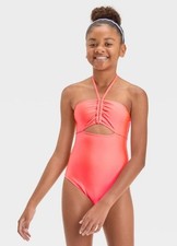 NWT Girl  s Art Class One Piece Bathing Suit. Fluorescent Orange. Size Medium 8
