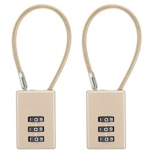 2 Pack 3 Digit Combination Lock with 0.44Ft Wire Cable, Helmet Padlock Gold
