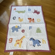POTTERY BARN KIDS Baby Crib Quilt ABC's Alphabet Animals Red  Green Gingham