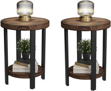 Pomona Living Room Set of 2 Solid Wood Small round End Tables with Shelf and Met
