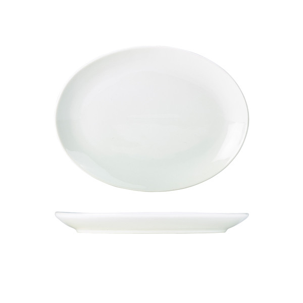 Genware Porcelain Oval Plate For Restaurants Parties 31cm/ 12.25"" Pack of 6