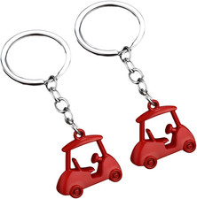 2PCS Car Golf Cart Keychain, Zinc Alloy Golfer Vehicle Key Chains, Automotive Ke
