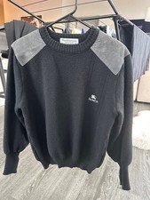 Vintage Burberrys Pure New Wool Crew Sweater Suede Shoulder  Elbow Patches Made