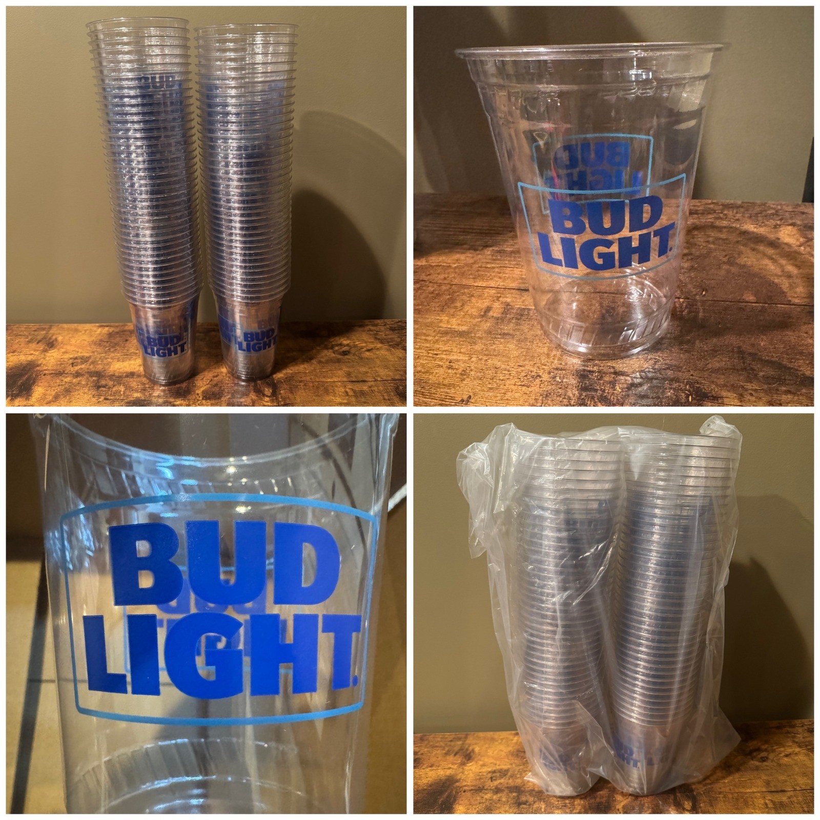 Bud Light Clear Disposable Plastic Party Cups Bulk Pack 75 Count Tailgate NEW