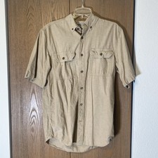 CARHARTT RELAXED FIT WORK CHAMBRAY CASUAL MENS SHIRT TAN SHORT SLEEVE M