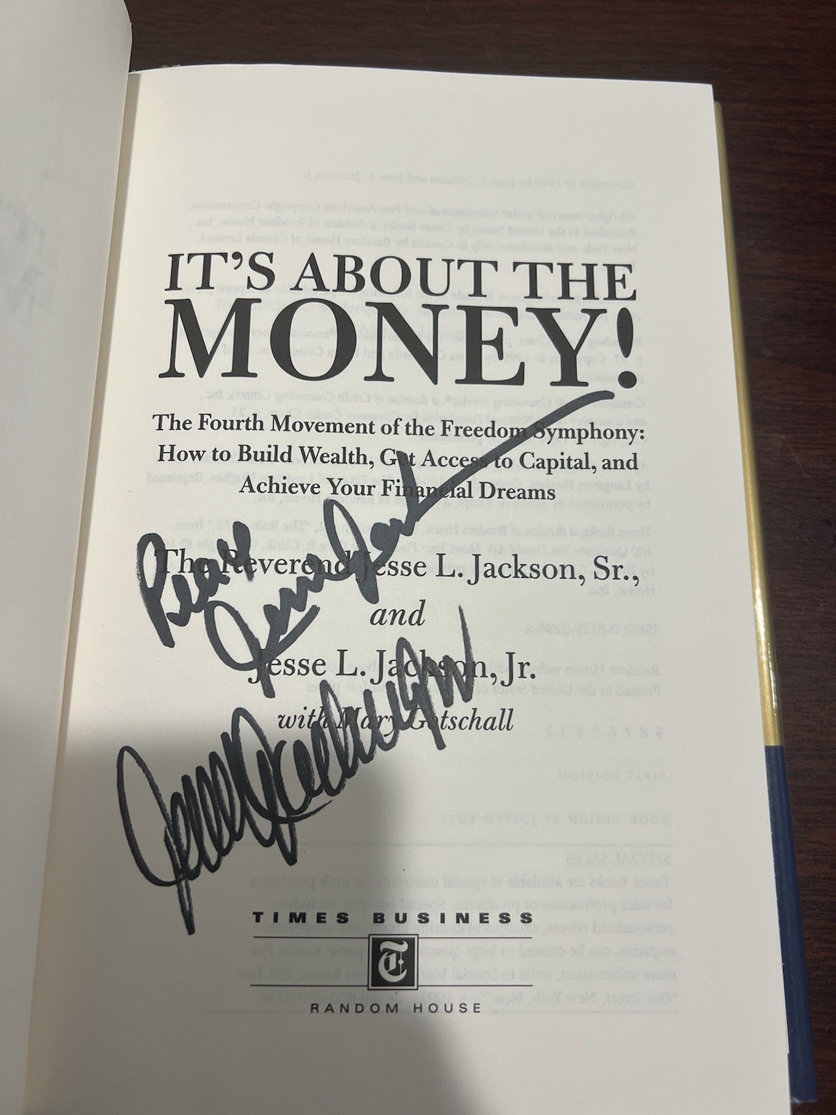 jesse jackson Sr & Jr autograph Signed Book It’s All About The Money Memorabilia