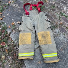 Chieftain Firefighter Turnout Pants Mens 2XL Tan Reflective Suspenders Workwear
