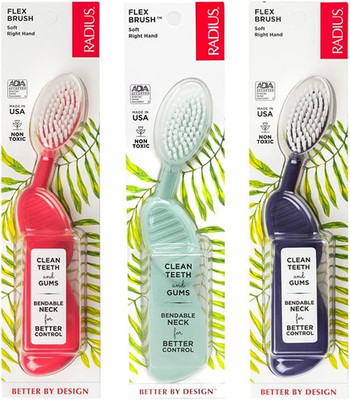 RADIUS Flex Brush Toothbrush Designed to 1 1 Count (Pack of 3), Green,purple