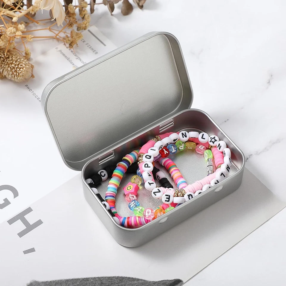 Rechteckige Metalldosen Silber Mini Aufbewahrungsbox Metallbox mit Deckel - Bild 4 von 4