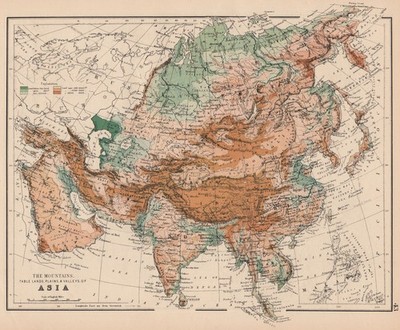 ASIA PHYSICAL. Relief Mountain heights Ocean depths Rivers. JOHNSTON 1897 map