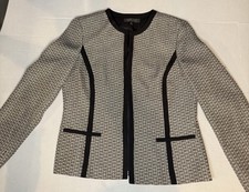 KASPER Women Size 14P Collarless Stretch Tweed Open Front Jacket Blazer