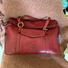 Dooney Bourke Raspberry Satchel Gold Hardware Double Handles Red Lining