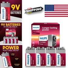 9 Volt Batteries 8 Pack Long Lasting Alkaline Leak Proof for Electronics