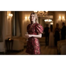 Beau Lane Women's M Red Floral Puff Sleeve Mini Dress Party Cocktail