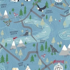 NEW Wallquest Campground Wallpaper Roll Blue Kids Bright Whimsical