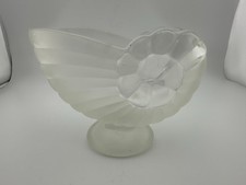 Vintage Frosted Glass Nautilus Shell Vase Art Deco Style Pedestal Bowl
