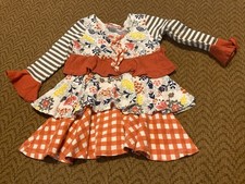 Jelly The Pug Fall Long Sleeve Stripes Floral Dress size 2T LN