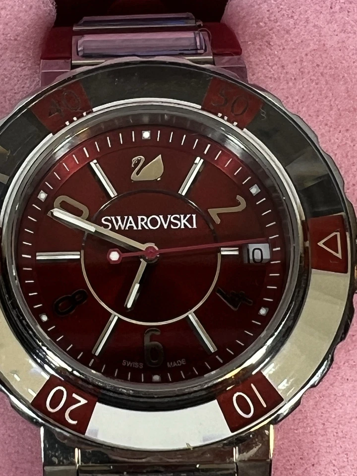 Swarovski Octea Lux Chrono Red Leather Rose Gold Tone Watch New Gift Boxed Works - Image 4 of 4