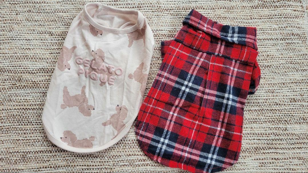 Gelato Pique Toy Poodle Pink Check Shirt Red 2-Piece Set