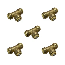 5 Pack  XFITTING 3/4" Push Fit Tee, 3/4" Push to Connect Tee, Lead Free Brass