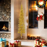 KüNstlicher Halb-Weihnachtsbaum Mit StäNder Schlank Gold 180 Cm
