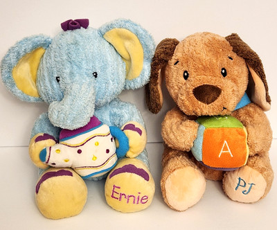 2 Bright Starts Kids II Singing 7-inch Plush Animals: PJ Puppy & Ernie Elephant