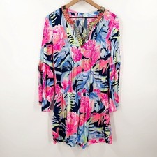Lilly Pulitzer Ariele Romper High Tide Navy Tropicolada Size Medium Vibrant