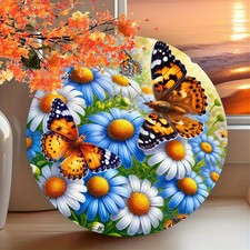 Rustic Daisy Butterfly Wreath Round Tin Metal Signs Home D cor 8x8