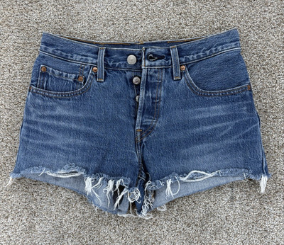 Levi's Premium 501 Cut Off Jean Shorts Womens 26 Blue Indigo Avenue 100% Cotton