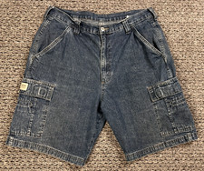 Wrangler Denim Shorts Jorts Mens 34 Blue Cargo Straight Loose Baggy Skate Y2K