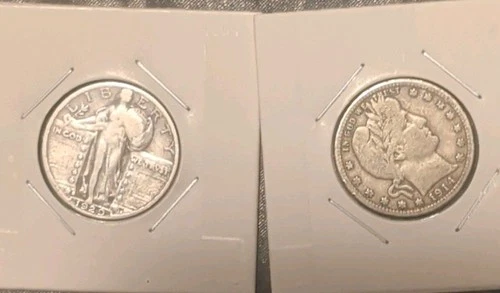 Standing Liberty 1920 & Barber 1914 Denver Silver 25C Quarter Coins Lot