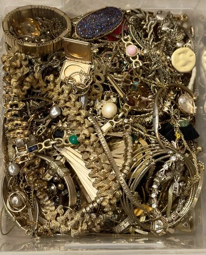 Huge 3lbs+ Vintage To Modern Costume Gold Tone Fashion Jewelry Lot!