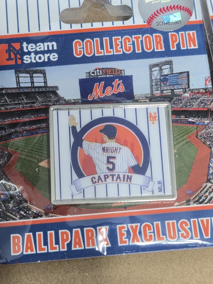 New York Mets David Wright 5 Home Jersey Retirement Three Pins CitiField Captain - Image 3 of 4