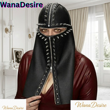 Handmade Real Leather Hood Mask Studded Zipper Full Face Cover Gothic Cosplay Un