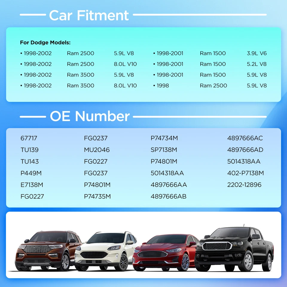 Fuel Pump for Dodge Ram 1500 3.9L 5.2L 5.9L 1998-01 Ram 2500 5.9L 1998-02-E7138M Foto 2 de 4