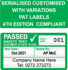 Customised SERIALISED PAT PASSED Stickers GREEN PLUG TOP VARIATIONS