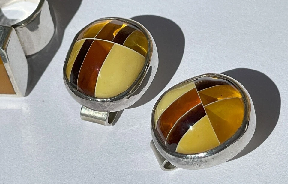 Juego de colgantes, anillos y pendientes ámbar báltico y caramelo/plata de ley Foto 4 de 4